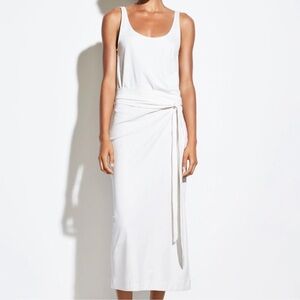 Vince White Sleeveless Midi Dress with Side Tie